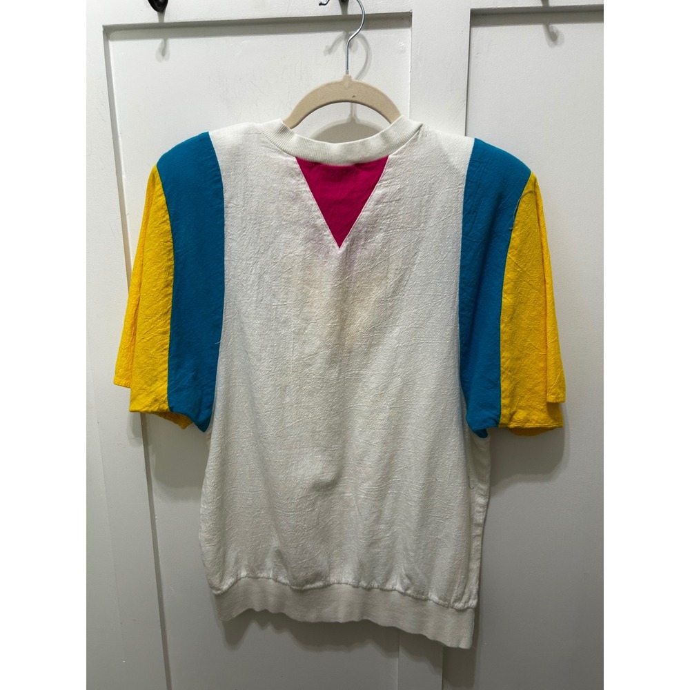 Vintage 80s Color Block Short Sleeve Top Retro Geometric Pullover Jo Hardin Sz 8